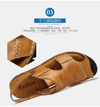 Men Sandals Summer Leather Men Shoes Breathable Walking Beach Slippers Outdoor Sandals Flat Casual  High Quality Fashion Sandals