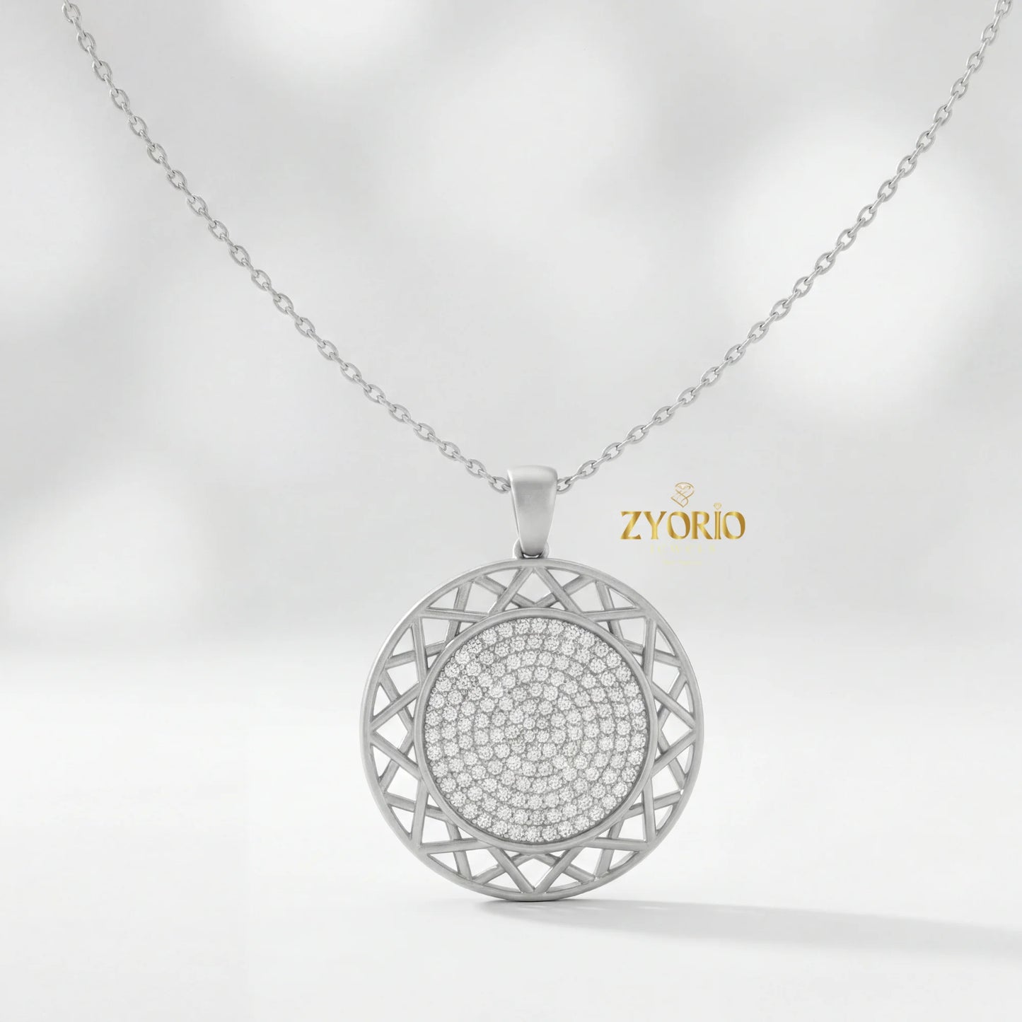 Rose Gold Geometric Openwork Diamond Pendant Necklace Sterling Silver Link Gold Luxury Elegant Modern Engagement Wedding Jewelry
