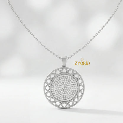 Rose Gold Geometric Openwork Diamond Pendant Necklace Sterling Silver Link Gold Luxury Elegant Modern Engagement Wedding Jewelry