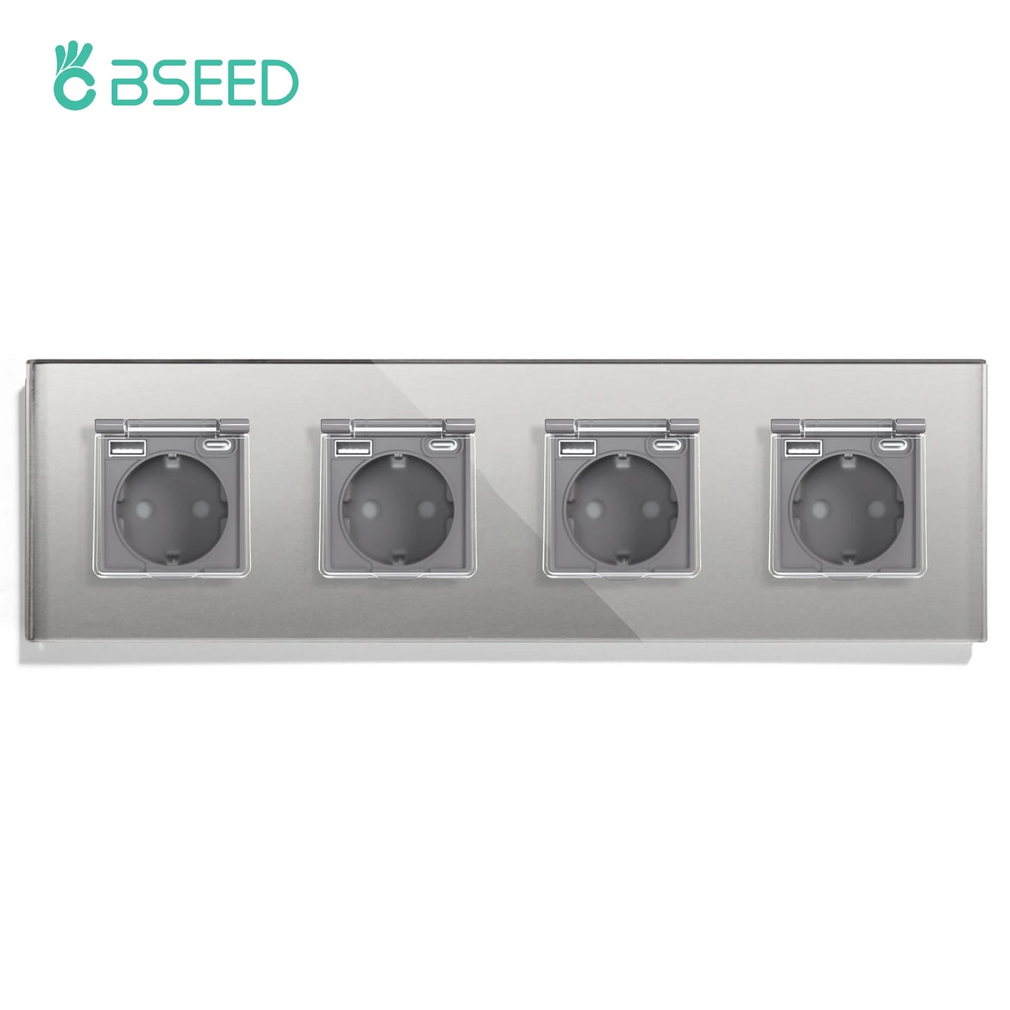BSEED Single EU Wall Socket USB Type-c Ports Double Waterproof Cover Bathroom Power Sockets Triple Glass Electric Outlets 16A