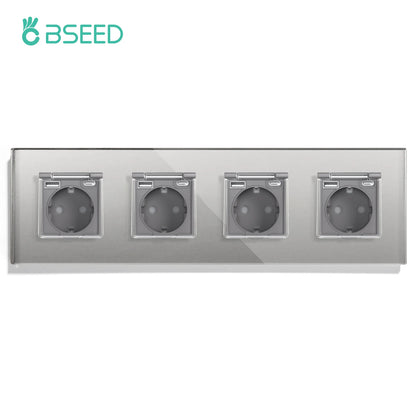 BSEED Single EU Wall Socket USB Type-c Ports Double Waterproof Cover Bathroom Power Sockets Triple Glass Electric Outlets 16A