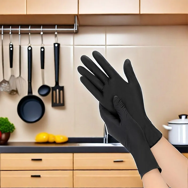 50PCS Disposable Gloves Black Nitrile Gloves Home Kitchen Cooking Tools Tattoo Washing Car Household Cleaning Work Gloves