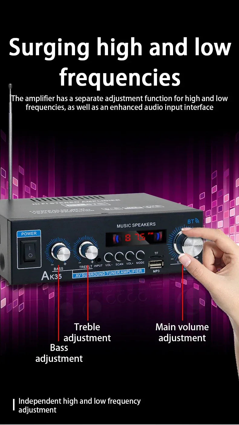 Home High-power Bluetooth Power Amplifier 2.0 Channel Constant Resistance Mini Power Amplifier Small Car Power Amplifier Multy