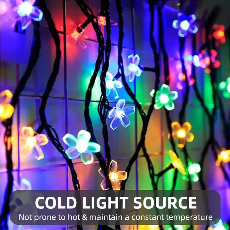 Solar Fairy String Light Sakura Garlands 5/7/12/22M Peach Flower CherryLED Lamp For Wedding Party Garden Christmas Outdoor Decor