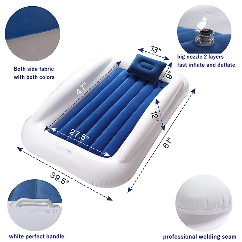 Portable Inflatable Toddler Travel Guardrail Air Mattress Mattress for Kids- Summer Outdoor Beach Sleeping Pad WIth Flocking