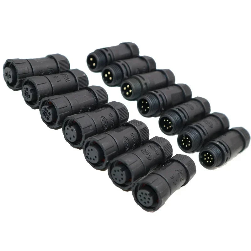M12 Welded Connector Outdoor 2 3 4 5 6 7 8 Pin IP68 Waterproof Assembled Connector Joint Aviation Docking Male Female Plug