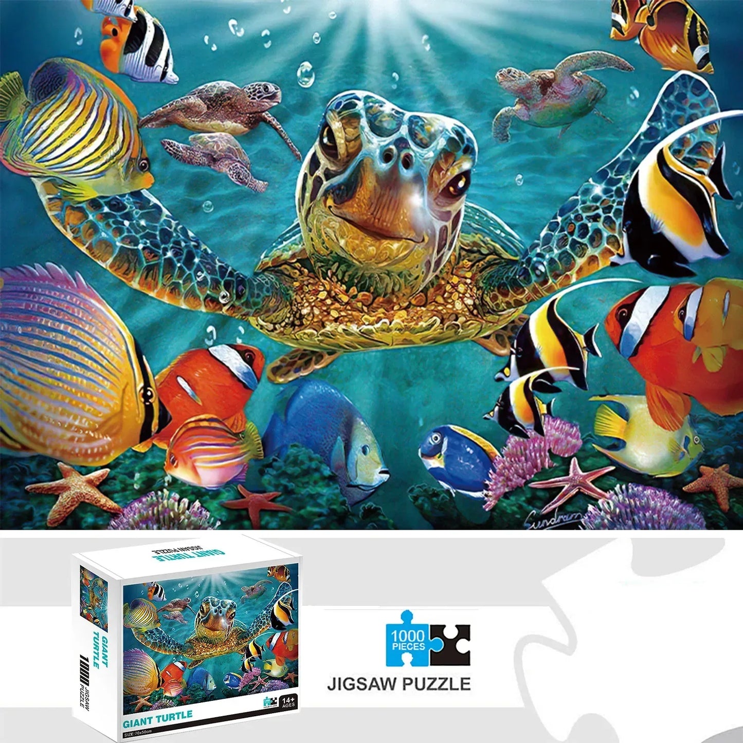 1000 Pieces Ocean Giant Turtle Jigsaw Puzzle Home Decor Adults Puzzle Games Family Fun Floor Puzzles Educational Toys for Kids