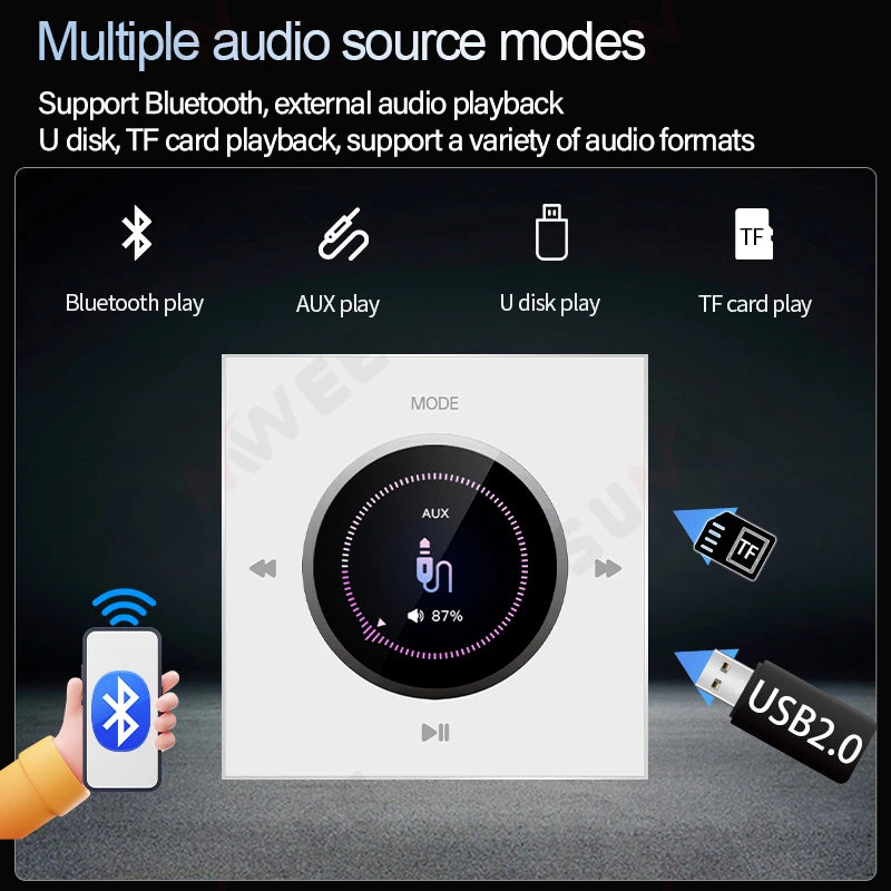 Home audio Wall power Amplifier Mini Stereo Background Music control Panel Bluetooths sound player System with Ceiling speakers