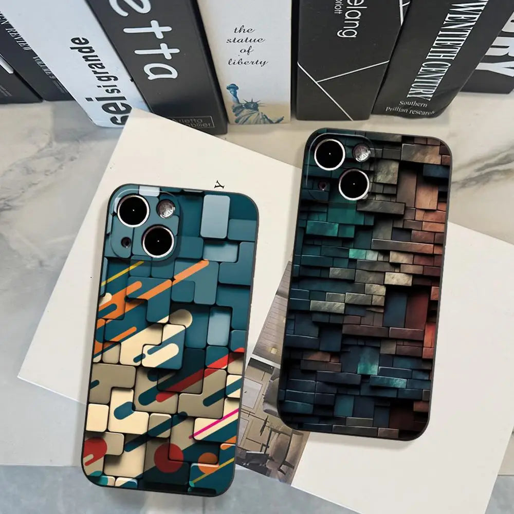 Men's cool creative cube Building Block IMD Phone Case FOR IPhone 16promax 14 11 12 Pro 8 7 15 Plus 13 Pro MAX XR XS Black Cover