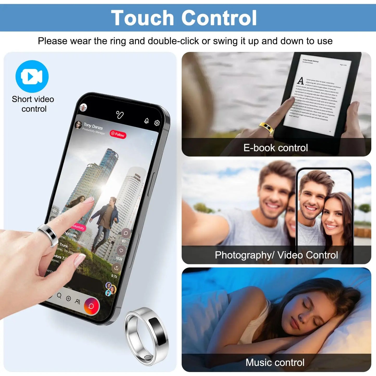 2026 Health Monitoring Smart Ring, Continuous Heart Rate Blood Oxygen Sleep Tracker, Silent Vibration Notification Smart Ring