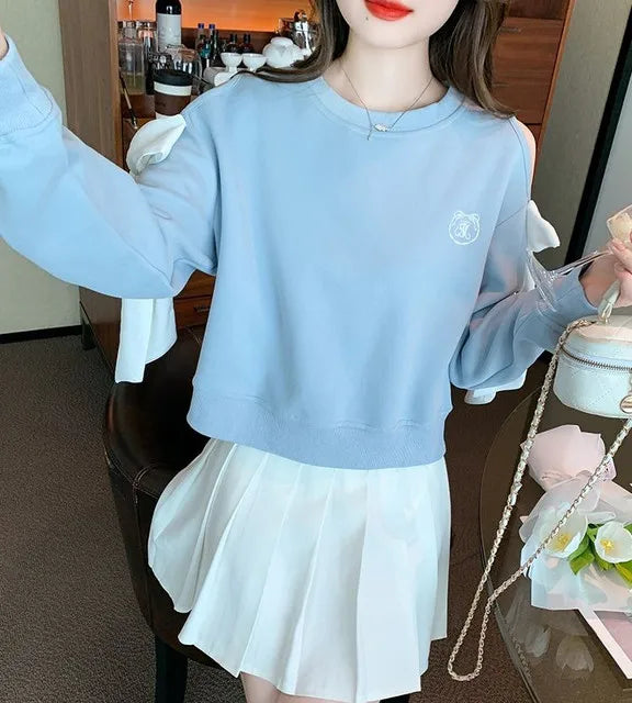 Off The Shoulder Sweatshirt For Women Harajuku Fashion Youthful Clothes Sport Essential New In Basic Blue Woman Pullover Tops