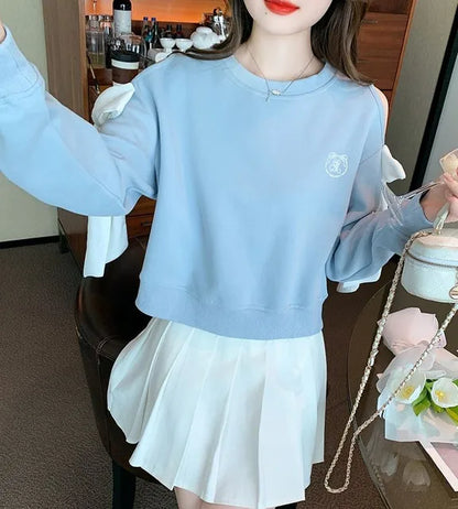Off The Shoulder Sweatshirt For Women Harajuku Fashion Youthful Clothes Sport Essential New In Basic Blue Woman Pullover Tops