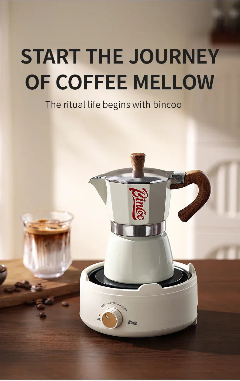 Bincoo Moka Pot and Electric Stove Combo Espresso Maker Compact Design for Small Spaces for Rich Italian Style Coffee Brewing