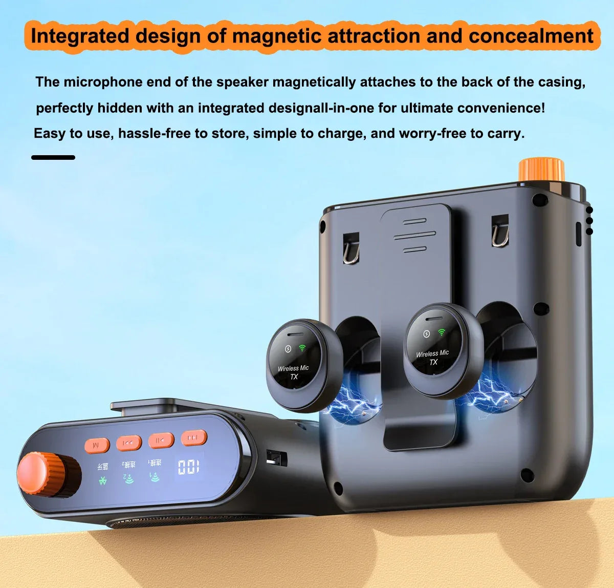 Portable Magnetic Megaphone Voice Amplifier Mini Audio Speaker with Microphone Rechargeable Loudspeaker for Teachers Tour Guider
