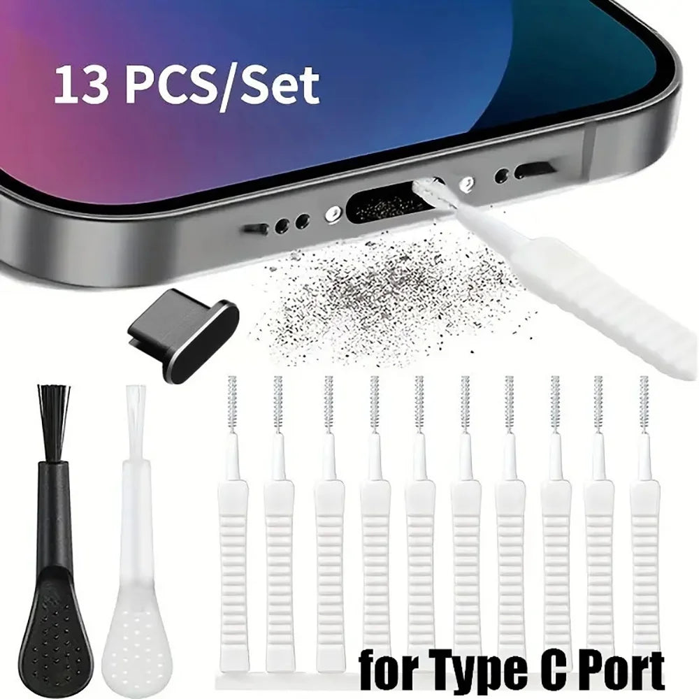14/13PCS Charging Port Cleaning Brush Set USB-C Lightning Cleaner Kit with Dust Plug for iPhone Samsung Xiaomi Speaker Hole Tool