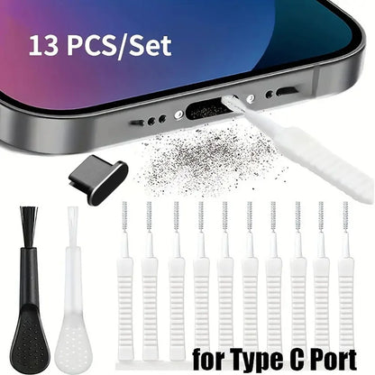 14/13PCS Charging Port Cleaning Brush Set USB-C Lightning Cleaner Kit with Dust Plug for iPhone Samsung Xiaomi Speaker Hole Tool