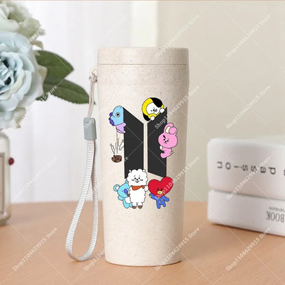 350ml BT21 Portable Water Bottle COOKY TATA RJ Cute Anime Leak-proof Plastic Drinking Cup Milk Coffee Juice Cup Drinkware Gift