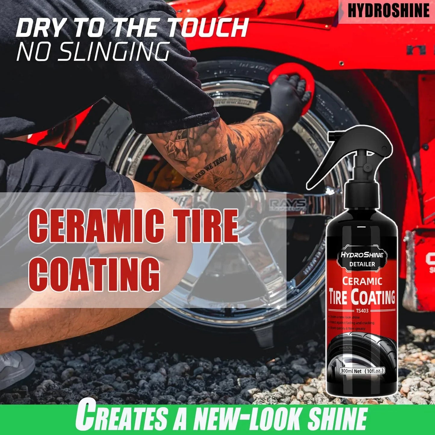 Hydroshine Ceramic Tire Coating Shine Spray Tyre Gloss Plastic Rubber Wheel Restorer  Long Lasting Hydrophobic Cleaner Seal Wax