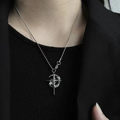 New Y2K Cuban Figaro Chain Star Moon Pendant Necklace Men Punk Black Zircon Chain Choker Necklace For Men Jewelry Gifts