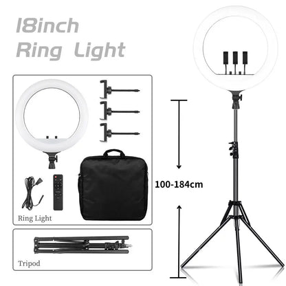 SH 18 Inch Knob Ring Light LED Selfie Video Lamp With Tripod Stand Phone Clip For YouTube Live Lighting Photo Photography Studio