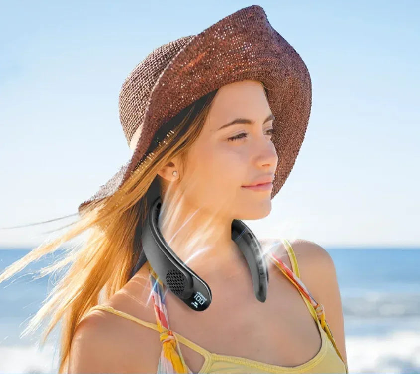 Portable Neck Fan 3-speed 4000mAh USB Charging Fast Cooling Multifunctional Digital Display Air Conditioner Outdoor Neck Fan