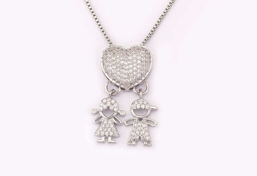 New Trendy Classic Design Shiny Crystal Zircon Charm Boy/Girl Pendant Necklaces For Women Mother's Day Chain Choker Jewelry Gift