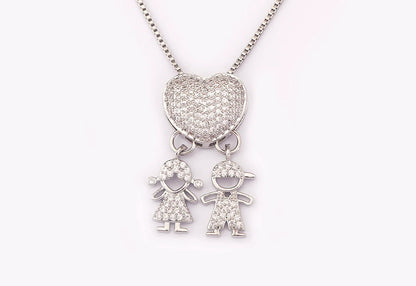 New Trendy Classic Design Shiny Crystal Zircon Charm Boy/Girl Pendant Necklaces For Women Mother's Day Chain Choker Jewelry Gift