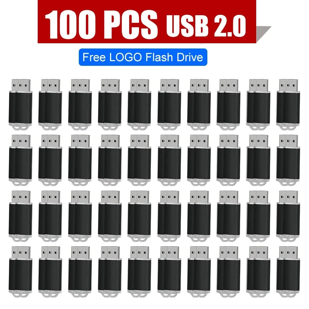 100PCS USB 2.0 Pendrive 128GB 64GB 32GB 16GB 8GB USB Flash Drive 4GB 2GB Free Laser Logo 2.0 USB Flash Drive Stick Best Gift