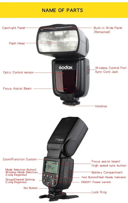 Godox TT600/TT600S Camera Flash Speedlite GN60 Built-In 2.4GHz X Wireless Radio System On Camera Flash  for Sony Nikon Fuji