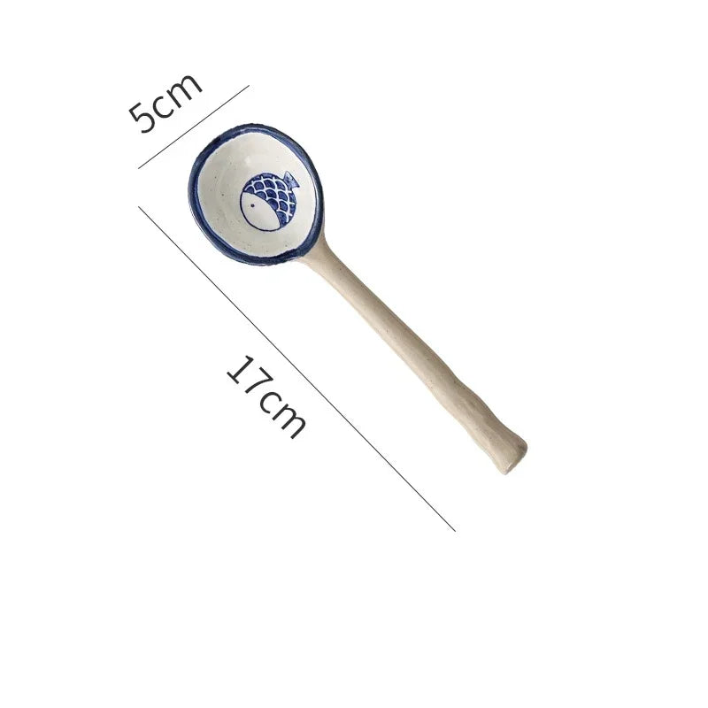 Cute Ceramic Flower Soup Spoon Kawaii Korean Ice Cream Hand Painted Dessert Spoon With Long Handle Kitchen Tableware Accessories