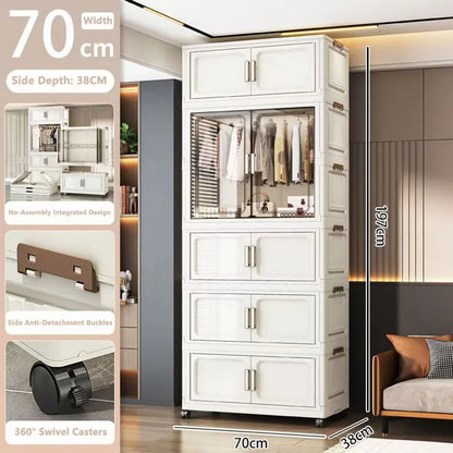 Multi-Functional Folding Storage Cabinet for Home Office Kitchen Bathroom Organizer with Doors White Black Gray