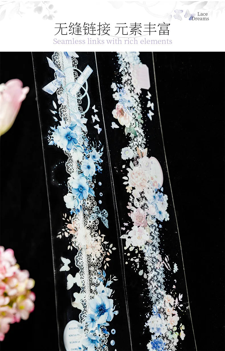 Mr. Paper 1 Roll Lace Flower PET Tape Home Decoration for Scrapbook Frame Phone Case Notebook Phone Case Collage Sticker Gifts