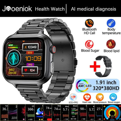 2025New Medical Grade ECG+PPG Smart Watch BMI Body Fat Uric Acid Painless Non-invasive Blood Sugar Monitoring Calling Smartwatch