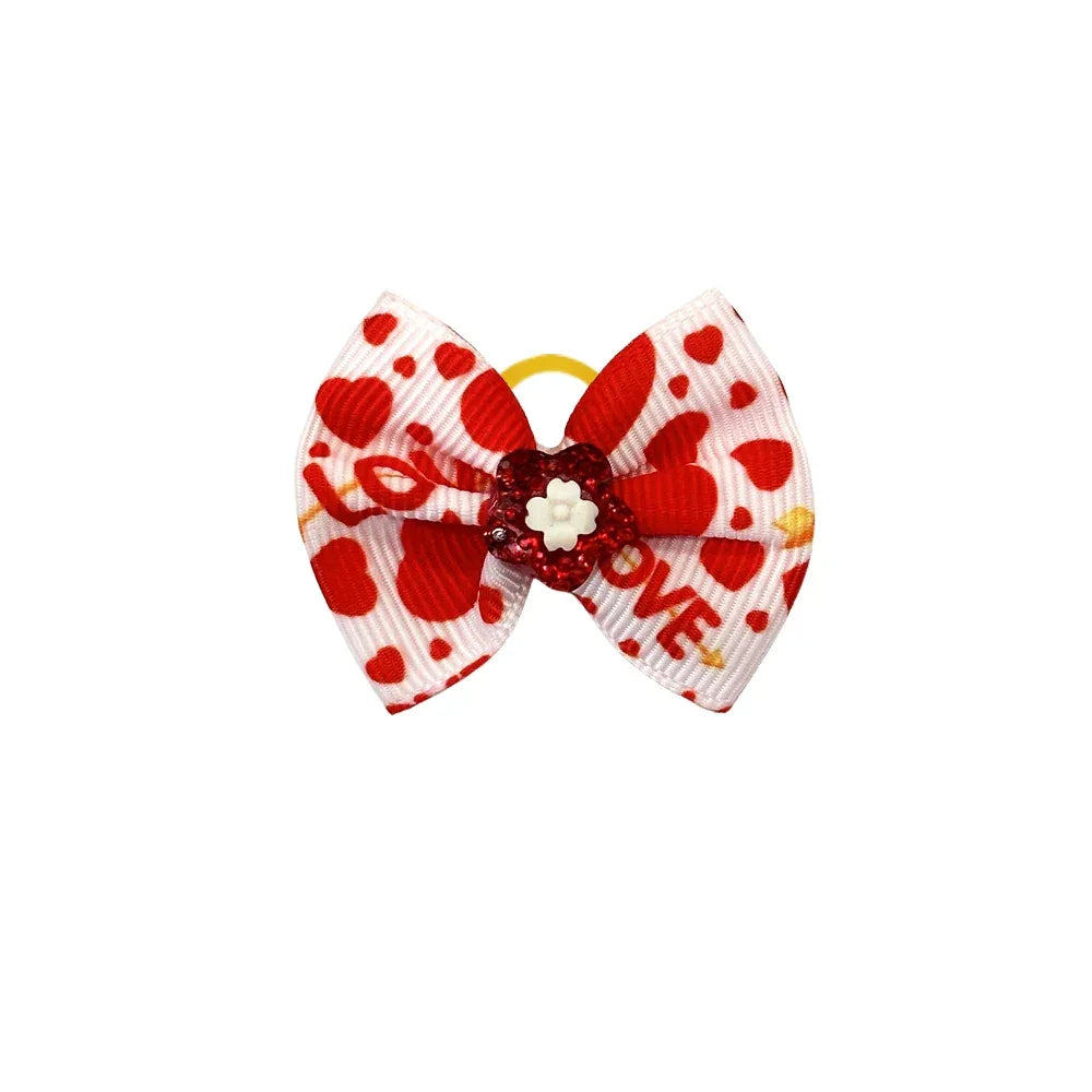50/100pc Valentine's Day Dog Hair Accessories Diamond Dog Hair Bows Pink Love Style Pet Dog Ribbon Bow Rubber Bands Dog Supplies