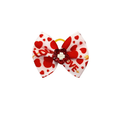 50/100pc Valentine's Day Dog Hair Accessories Diamond Dog Hair Bows Pink Love Style Pet Dog Ribbon Bow Rubber Bands Dog Supplies