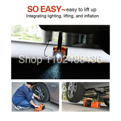 12V 5T Electric Car Hydraulic Jack with Tire Inflator Pump and LED Light  3 in 1 Lift jacks With Safe Hammer Tool Kit