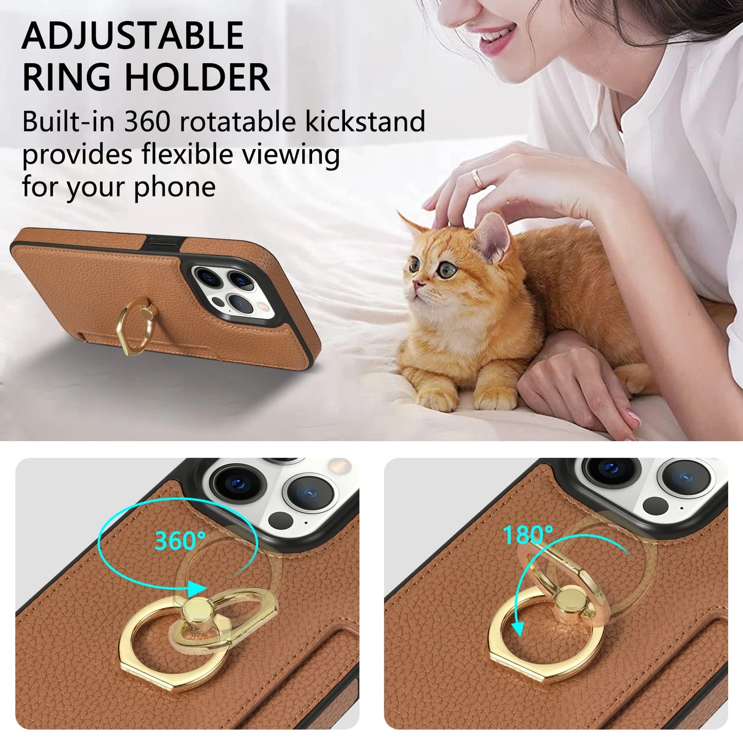 Leather Wallet Phone Case for iPhone Air 17 16 15 14 13 12 11 Pro Max XS XR X 7 8 Plus Ring Holder Card Solt Litchi Stand Cover