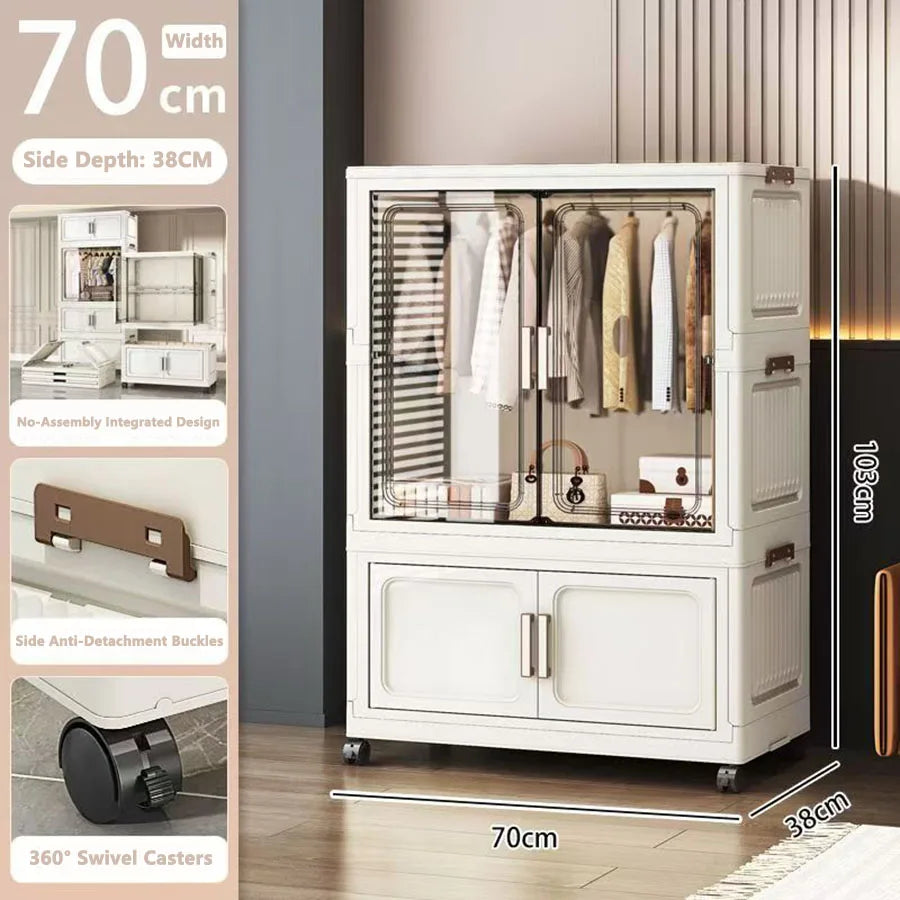 Multi-Functional Folding Storage Cabinet for Home Office Kitchen Bathroom Organizer with Doors White Black Gray
