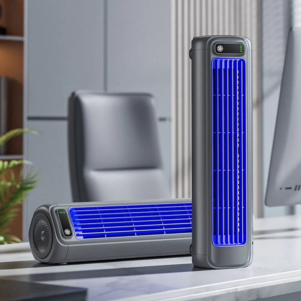 USB Plug-in Portable Tower Fan 3 Speed Desktop Fan 2000mAh Rechargeable Quiet Standing Fan 300x80x80mm Wall Mount Fan