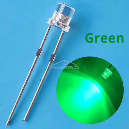 100Pcs F3 3mm 2pins Flat White Red Yellow Blue Green Pink Diode Led Wide Angle Light Emitting Diodes Lamp Ultra Bright LED Bulbs