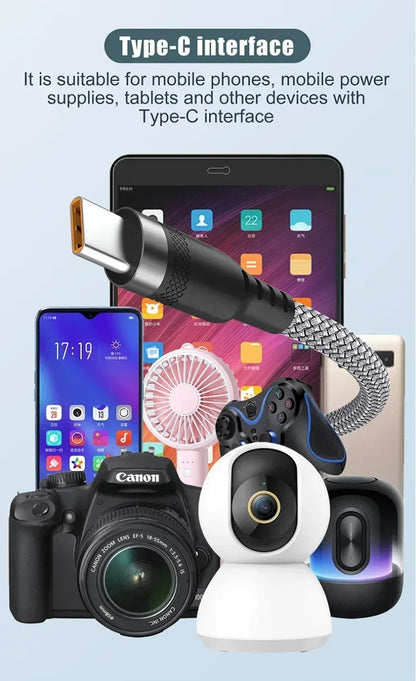 USB Type C Cable 5A Super Fast Charging Cable for iPhone 15 16 Huawei Samsung Oppo Oneplus Universal USB To USB C Extension Wire