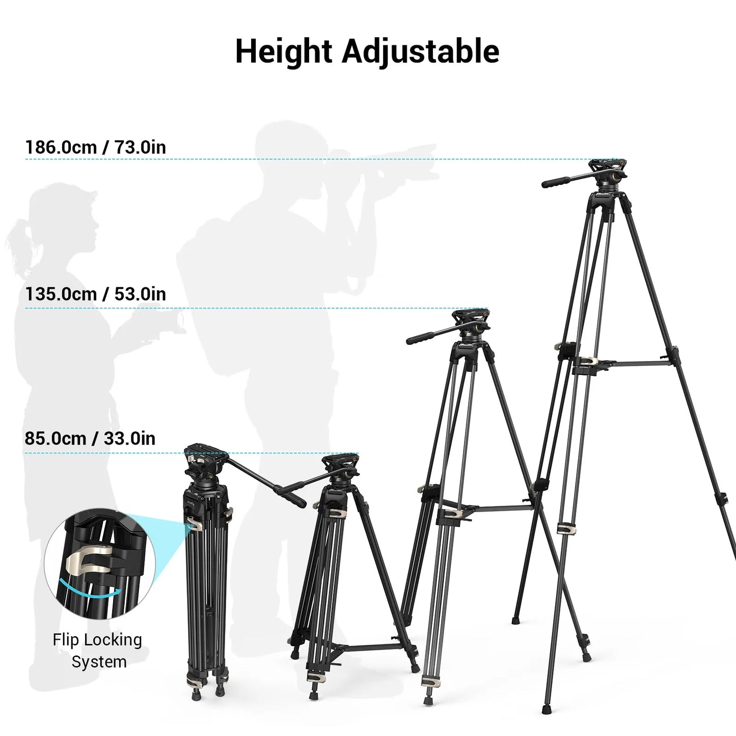 SmallRig Heavy-Duty 360° Fluid Head Tripod AD-01 186cm Video Tripod with Quick Release Plate for DSLR Camera Camcorder