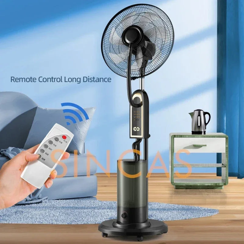 Mist Cooling Floor Fan with Remote 3-Speed High Airflow Portable Quiet Wide Oscillation Detachable Humidification Home Office