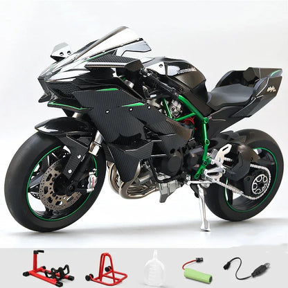 Large 1:6 Kawasaki H2R Bootable Sprayable Dynamic High Precision Alloy Motorcycle Model Diecast Sound Light Christmas Gift Box D