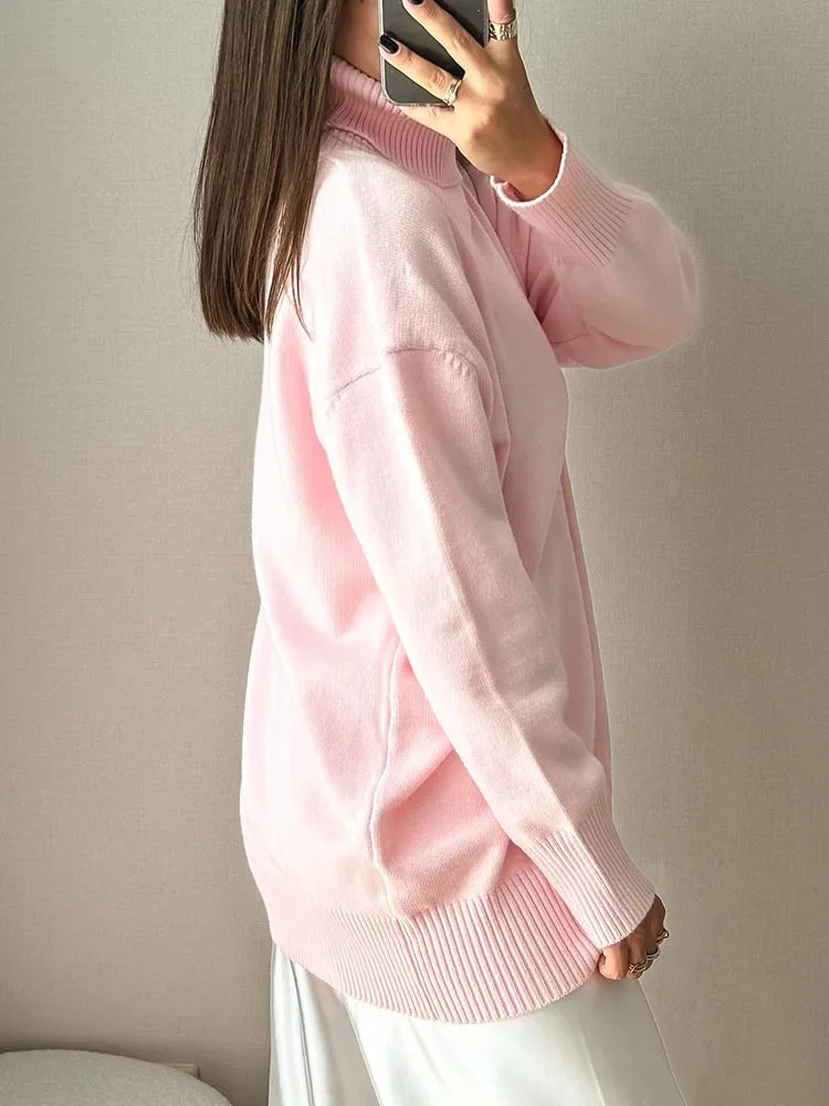 Winter Pink Turtleneck Sweaters Women Oversized Autumn Warm Women's Jumper Loose Basic White Turtleneck For Women Pullovers
