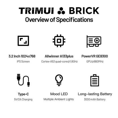 TRIMUI BRICK Handheld Game Console 3.2'' IPS Screen Linux System Trimui UI Metal Back Panel LED Lighting Retro Video Console