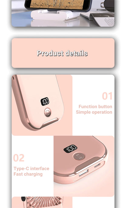3000mAh Battery Handheld Outdoor Small Fan Portable Small Halterneck Adjustable Speeds Foldable USB Charging Cooling Artifact