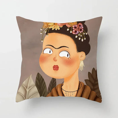 Creative Cartoon Oil Painting Mona Lisa Van Gogh Cushion Cover Portrait Painting Throw Pillow Case Cojines Decorativos Para Sofa