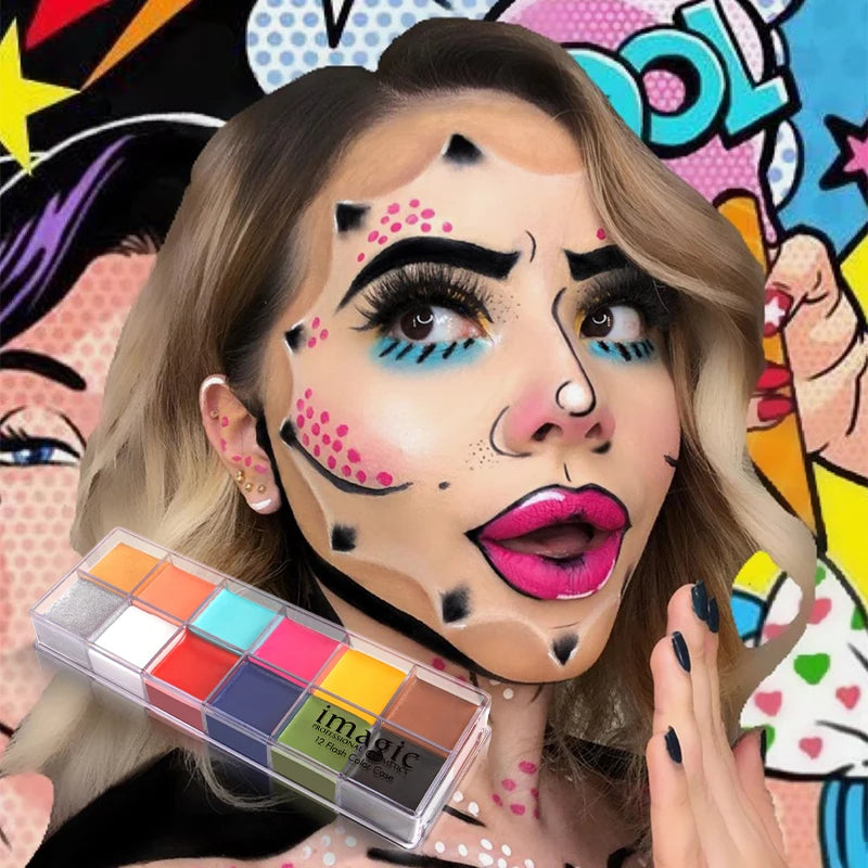 IMAGIC 12Colors Face Body Art Safe Kids Flash Tattoo Painting Halloween Christmas Party Makeup Drawing Pigment Drama Beauty Tool