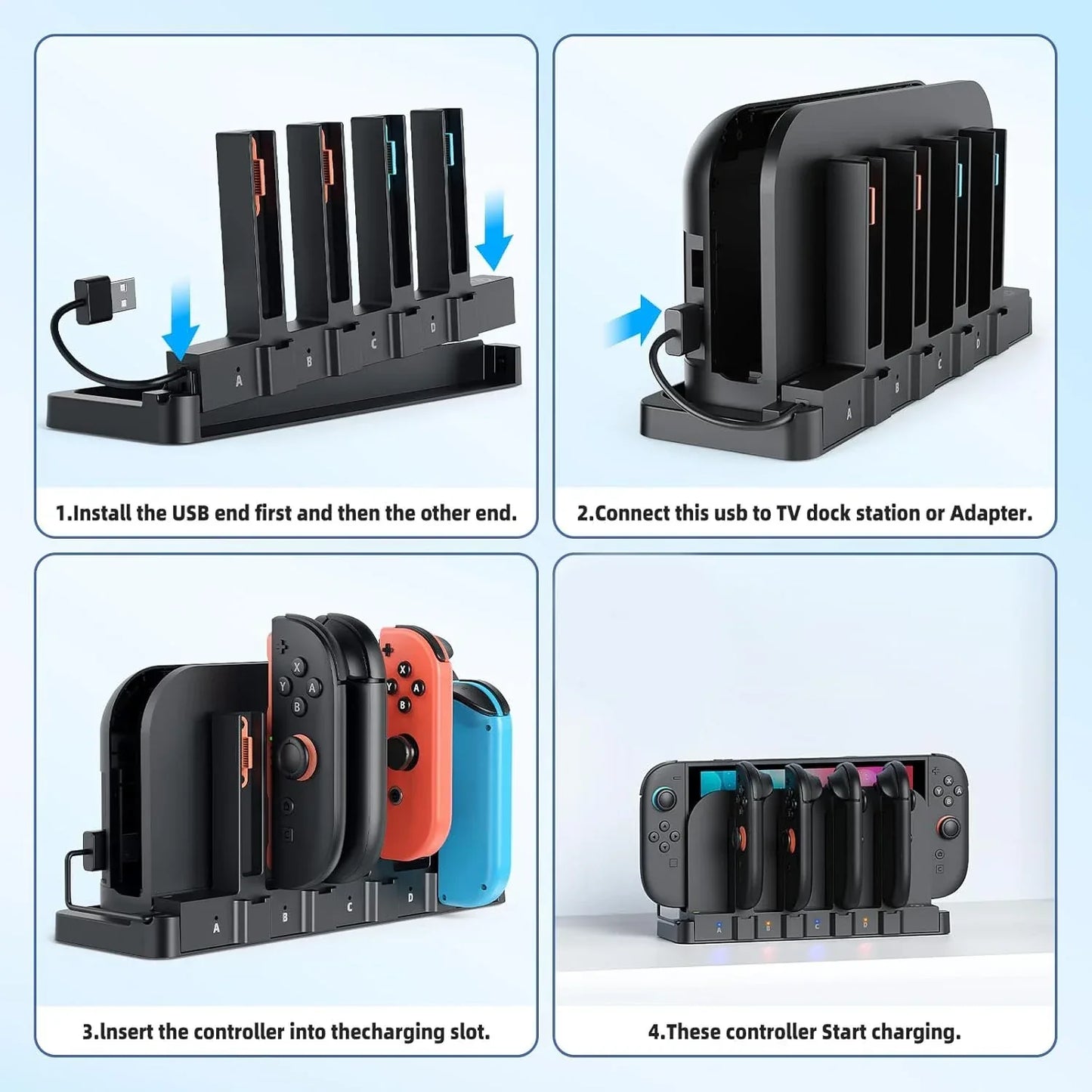Dual Charging Magnetic for 4 Joy Con Charger for Nintendo Switch 2 & OLED, Fast Charging Dock for Switch 1/2 Accessories